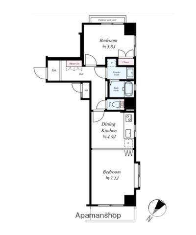 ヴェルトウォーターフロント(2DK/4階)の間取り写真