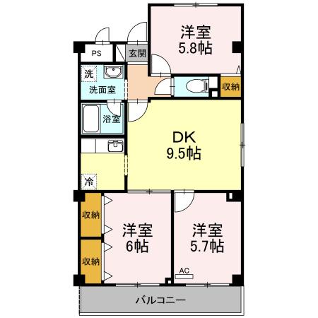 グランドール(3DK/1階)の間取り写真