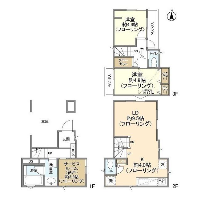 山手線 日暮里駅 徒歩9分 3階建 築9年(2SLDK)の間取り写真