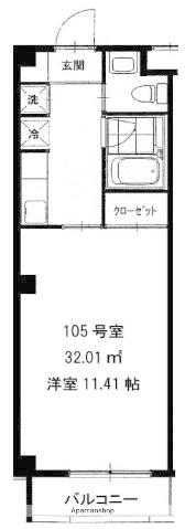 メープルⅢ(1K/1階)の間取り写真