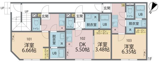 カインドネス西瑞江(1DK/1階)の間取り写真