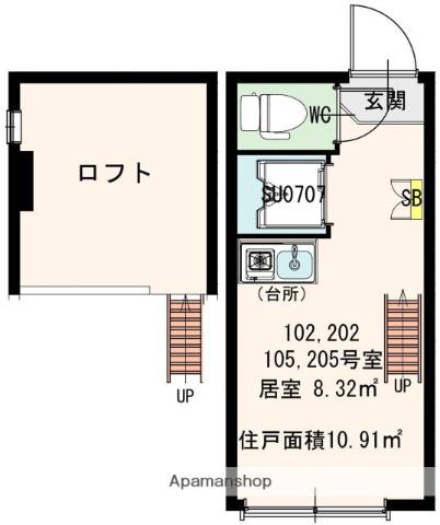 ラルーチェ(1K/2階)の間取り写真