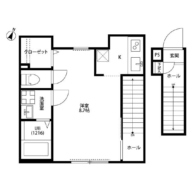 アムールKUNPU(1K/2階)の間取り写真