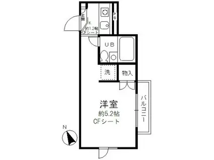 ヴェルディー武蔵野(1K/2階)の間取り写真