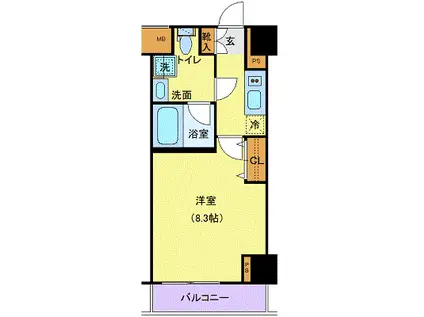 ジェノヴィア新宿中落合スカイガーデン(1K/8階)の間取り写真