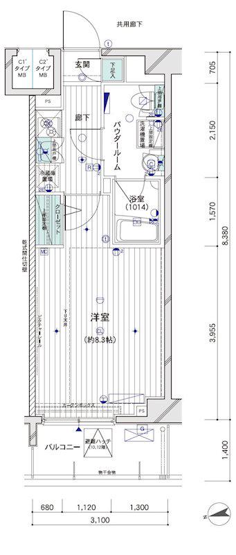 メインステージ大山2(1K/12階)の間取り写真