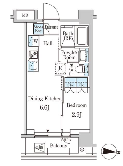 ジオエント中野弥生町(1DK/2階)の間取り写真