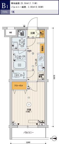 スカイコートパレス千川(1K/1階)の間取り写真