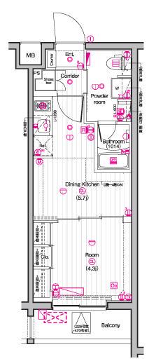 THE PREMIUM CUBE G 東中野(1DK/5階)の間取り写真