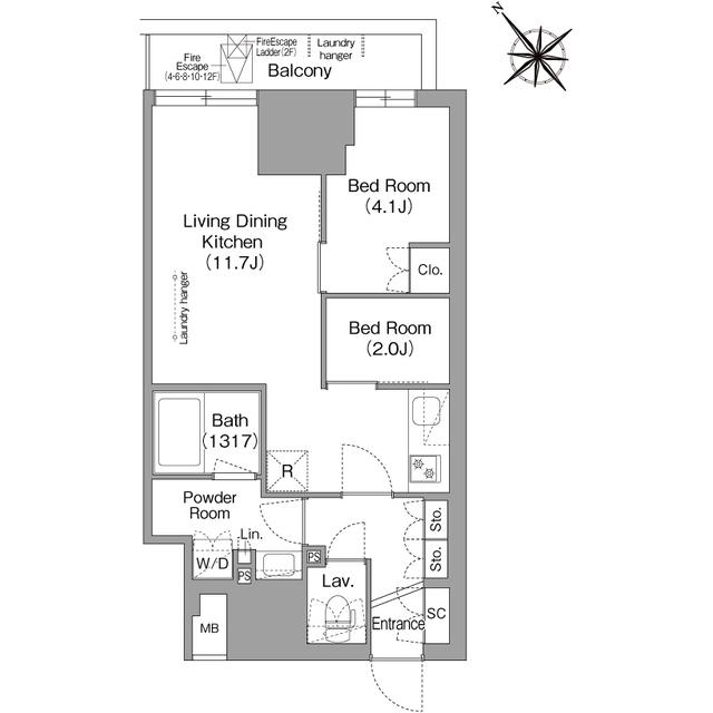 コンフォリア・リヴ東池袋(2LDK/4階)の間取り写真