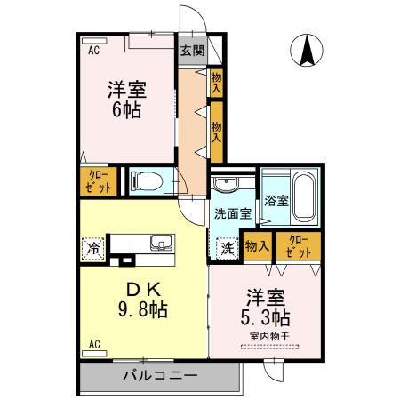 AMOUR櫻花(2DK/3階)の間取り写真