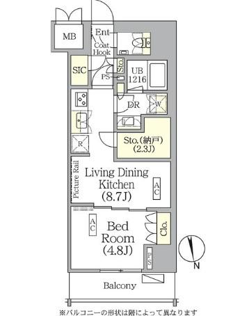 ザ・パークハビオ神楽坂レジデンスサウス(1LDK/7階)の間取り写真