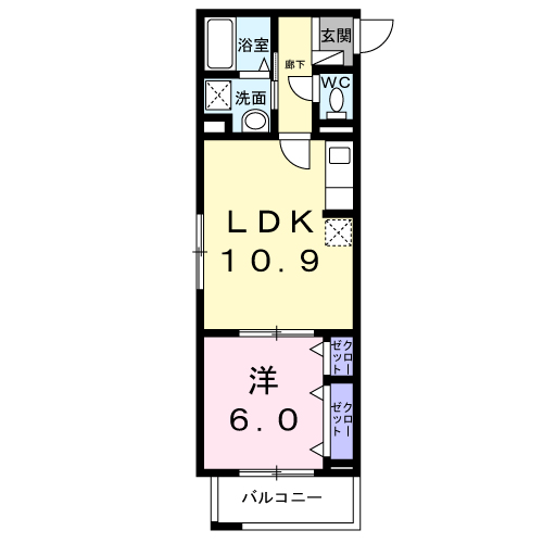 ドゥー・アヴェニール(1LDK/3階)の間取り写真