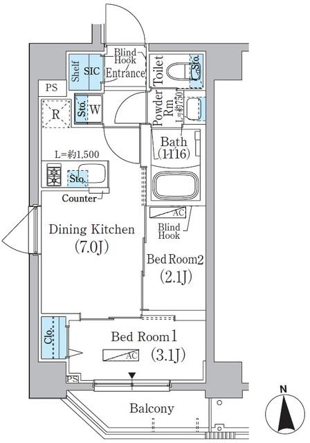 中井レジデンス(2DK/4階)の間取り写真