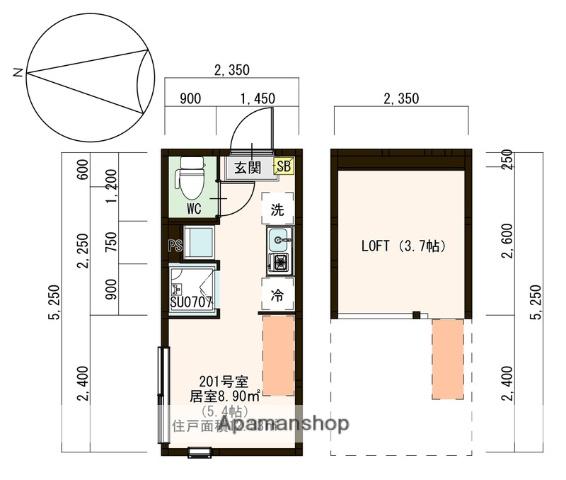 ハーモニーテラス鷺宮Ⅱ(ワンルーム/2階)の間取り写真