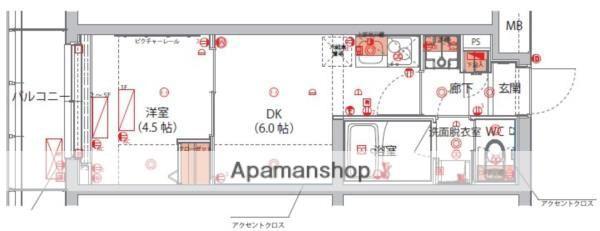 ハーモニーレジデンス新宿 THE ノース(1DK/2階)の間取り写真