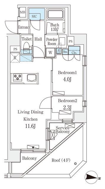 ラティエラ中野新井(2LDK/4階)の間取り写真