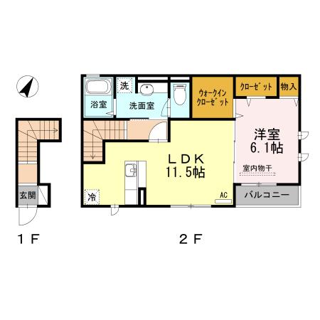 メゾンクレストII(1LDK/2階)の間取り写真