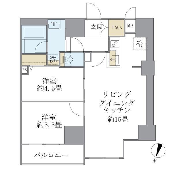 エレミ本蓮沼(2LDK/5階)の間取り写真