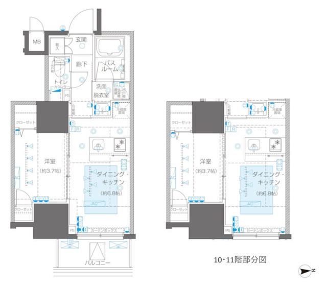 ZOOM信濃町(1DK/10階)の間取り写真