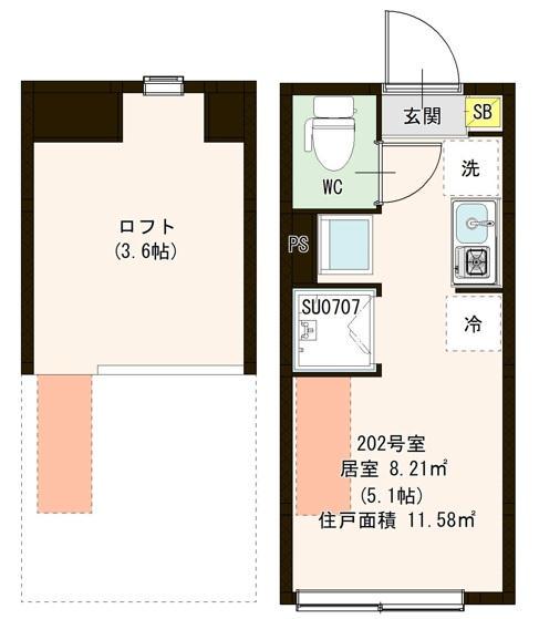 PARK TERRACE 富士見台(ワンルーム/2階)の間取り写真