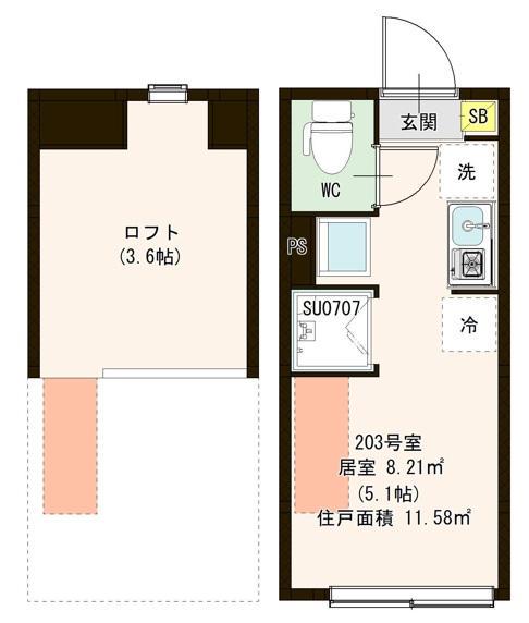 PARK TERRACE 富士見台(ワンルーム/2階)の間取り写真