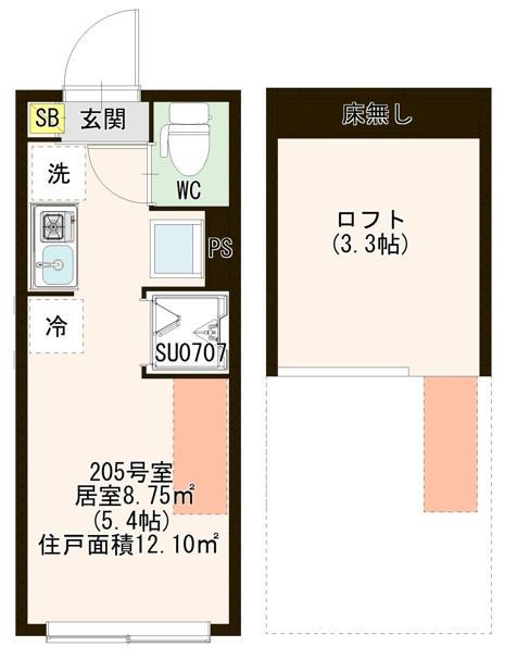 琴苑テラスときわ台(ワンルーム/2階)の間取り写真