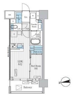 TERRA蚕糸の森(1LDK/8階)の間取り写真