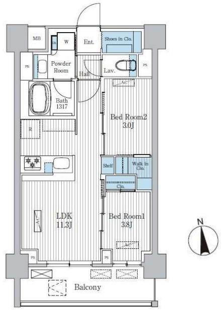 TERRA蚕糸の森(2LDK/8階)の間取り写真