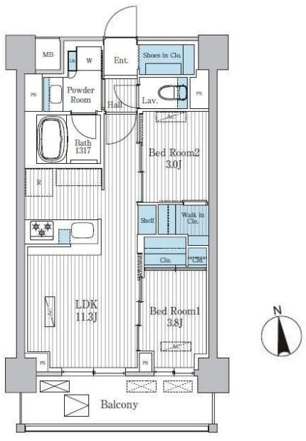TERRA蚕糸の森(2LDK/8階)の間取り写真