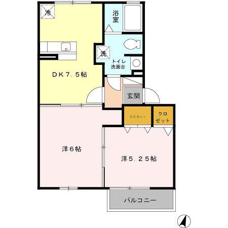 メープルコート(2DK/2階)の間取り写真