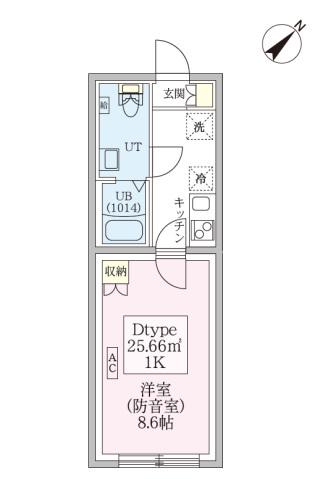 防音マンションスカイラシクラス平和台(1K/2階)の間取り写真