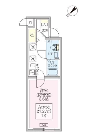 防音マンションスカイラシクラス平和台(1K/1階)の間取り写真