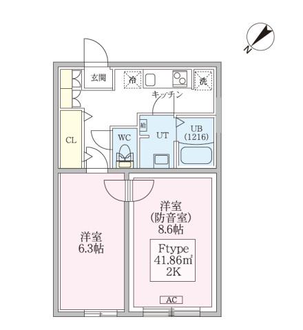 防音マンションスカイラシクラス平和台(2K/2階)の間取り写真