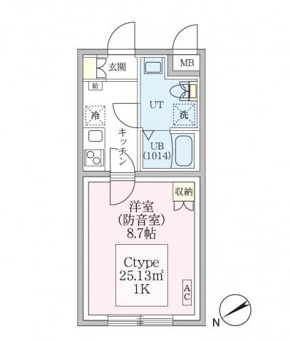 防音マンションスカイラシクラス平和台(1K/2階)の間取り写真