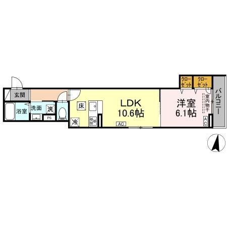 セレスティア向山(1LDK/1階)の間取り写真