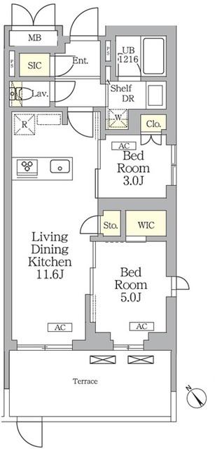 グランパーク千駄ヶ谷レジデンス(2LDK/1階)の間取り写真