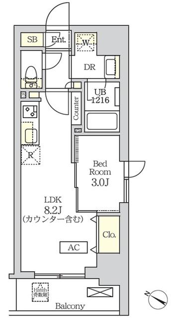 コスモグラシア新宿西早稲田(1LDK/7階)の間取り写真