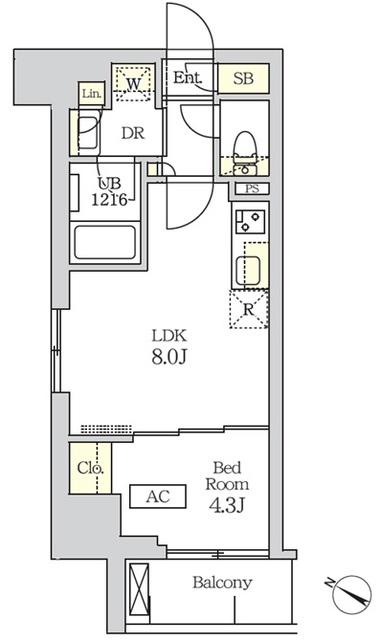 コスモグラシア新宿西早稲田(1LDK/8階)の間取り写真