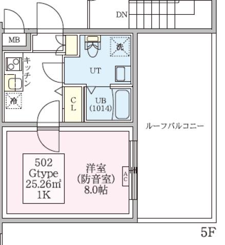 防音マンション スカイラシクラス武蔵関(1K/5階)の間取り写真