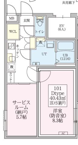 防音マンション スカイラシクラス武蔵関(1K/1階)の間取り写真