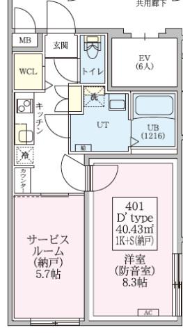 防音マンション スカイラシクラス武蔵関(1K/4階)の間取り写真