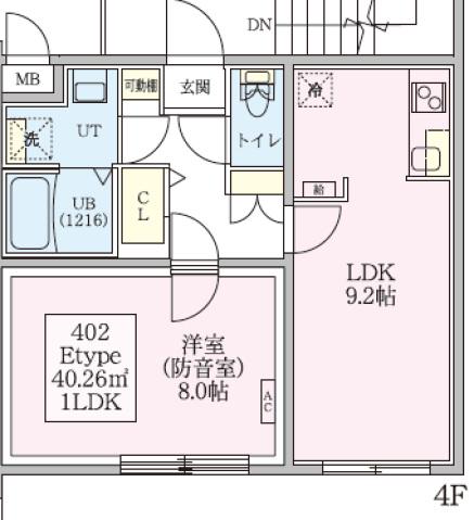 防音マンション スカイラシクラス武蔵関(1LDK/4階)の間取り写真