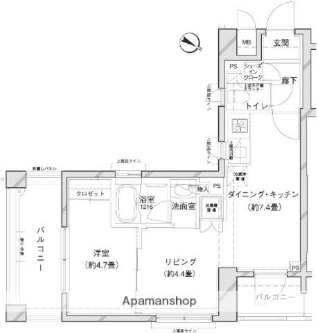 THEパームス田園調布(1K/2階)の間取り写真