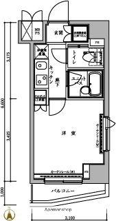 ルーブル品川西大井(1K/9階)の間取り写真