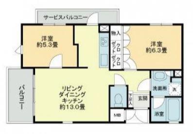 ハラダテラス(2LDK/2階)の間取り写真