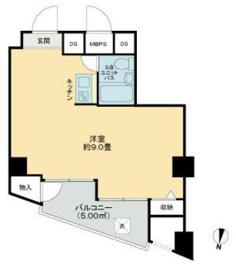 ライオンズマンション六本木(ワンルーム/1階)の間取り写真