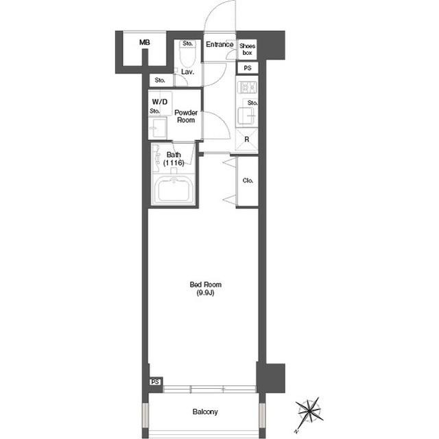 ディームス目黒行人坂(1K/4階)の間取り写真