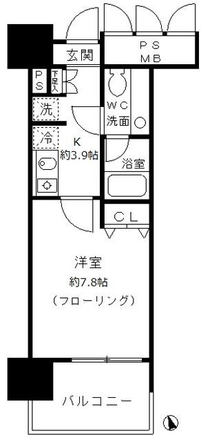 フォンテーヌ芝浦(1K/9階)の間取り写真