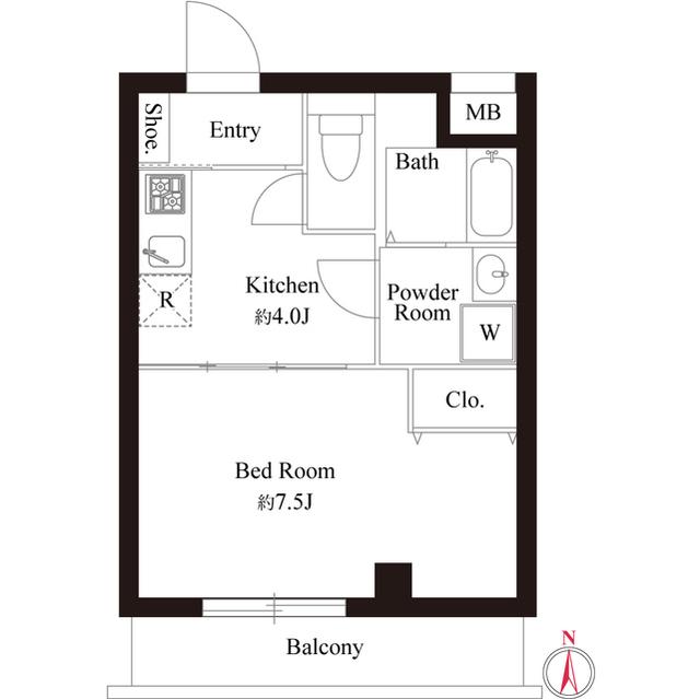 白楊テラス(1K/4階)の間取り写真